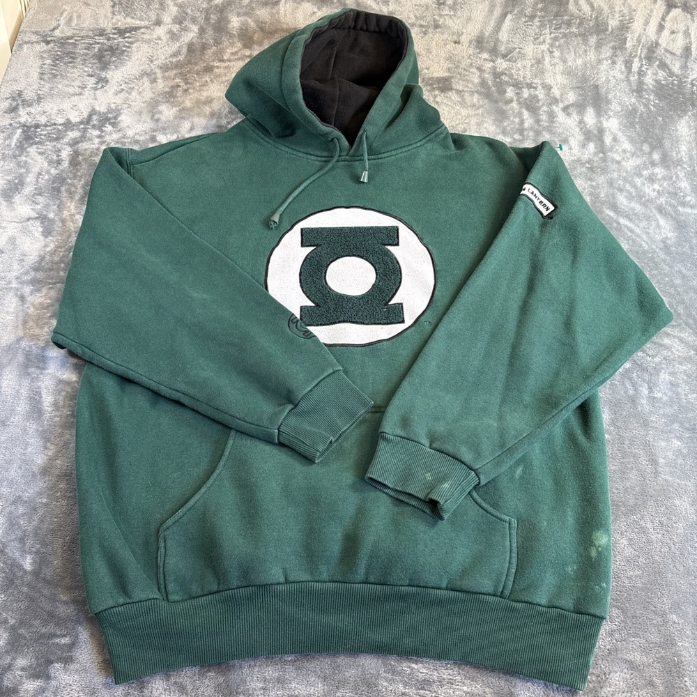 Vintage DC Comics Green Lantern Logo Hoodie XLarge Green Cotton Blend Distressed